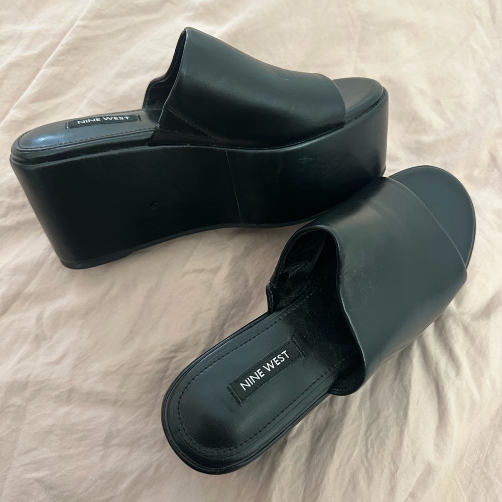 Nine West Black Platform Mules
